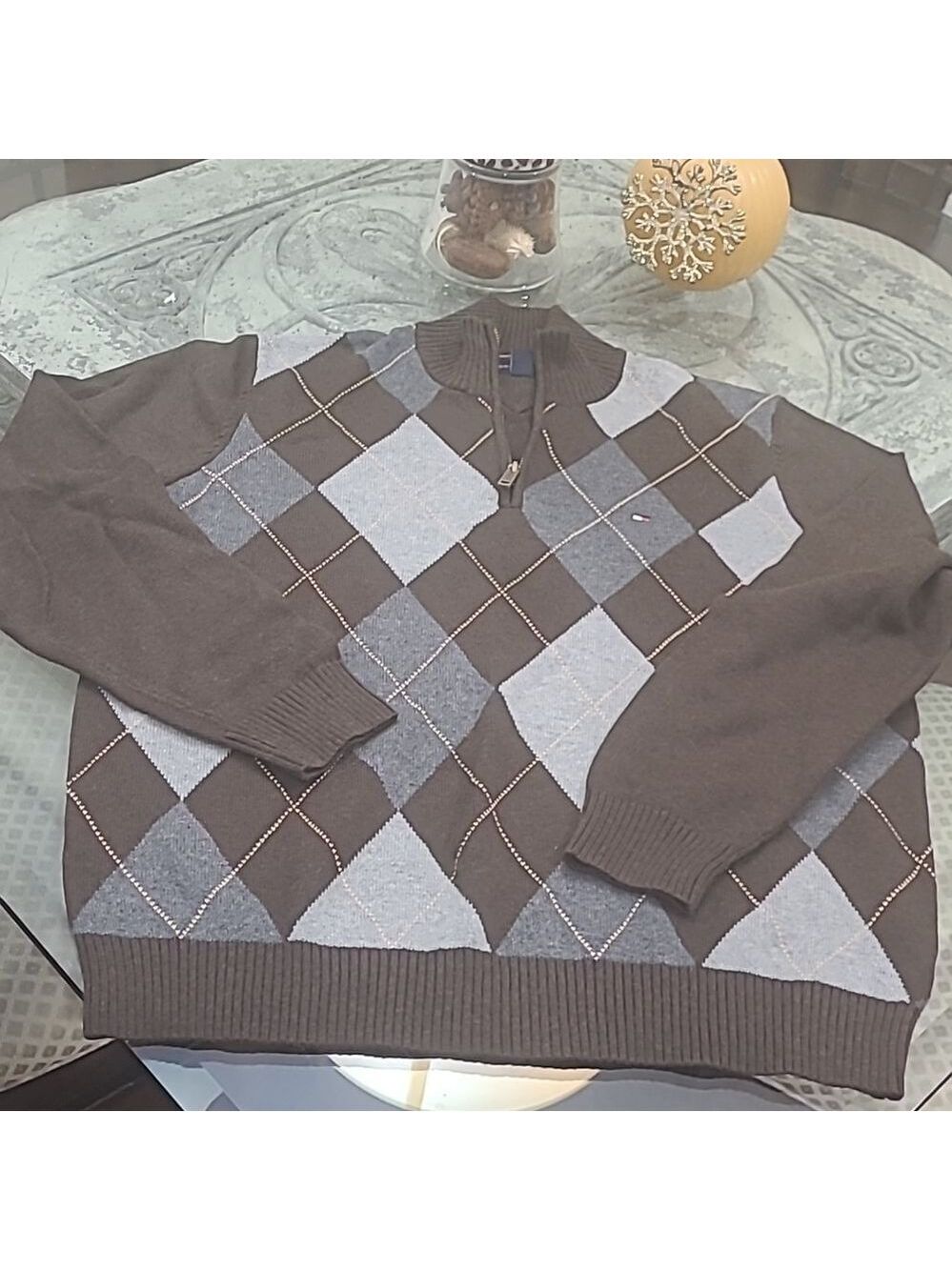 TOMMY HILFIGER NEW MOCK NECK WAFFLE KNIT BROWN SWEATER MEDIUM